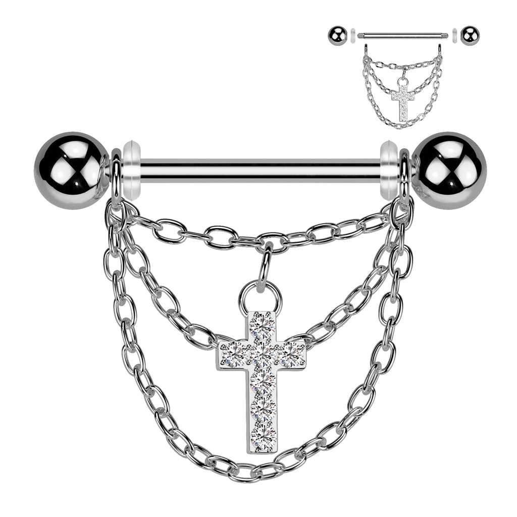 PREMIUM Cross + Chain Nipple Shield 14g