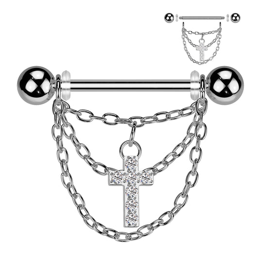 Premium Cross + Chain Nipple Shield 14g