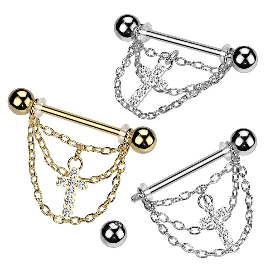 PREMIUM Cross + Chain Nipple Shield 14g