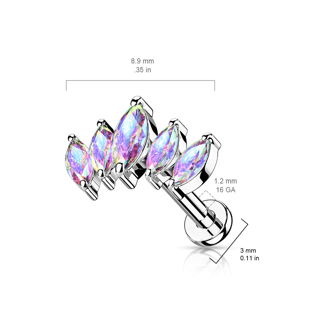 Claw-Set 5-Crystal Marquise Curve Flat Back 16g