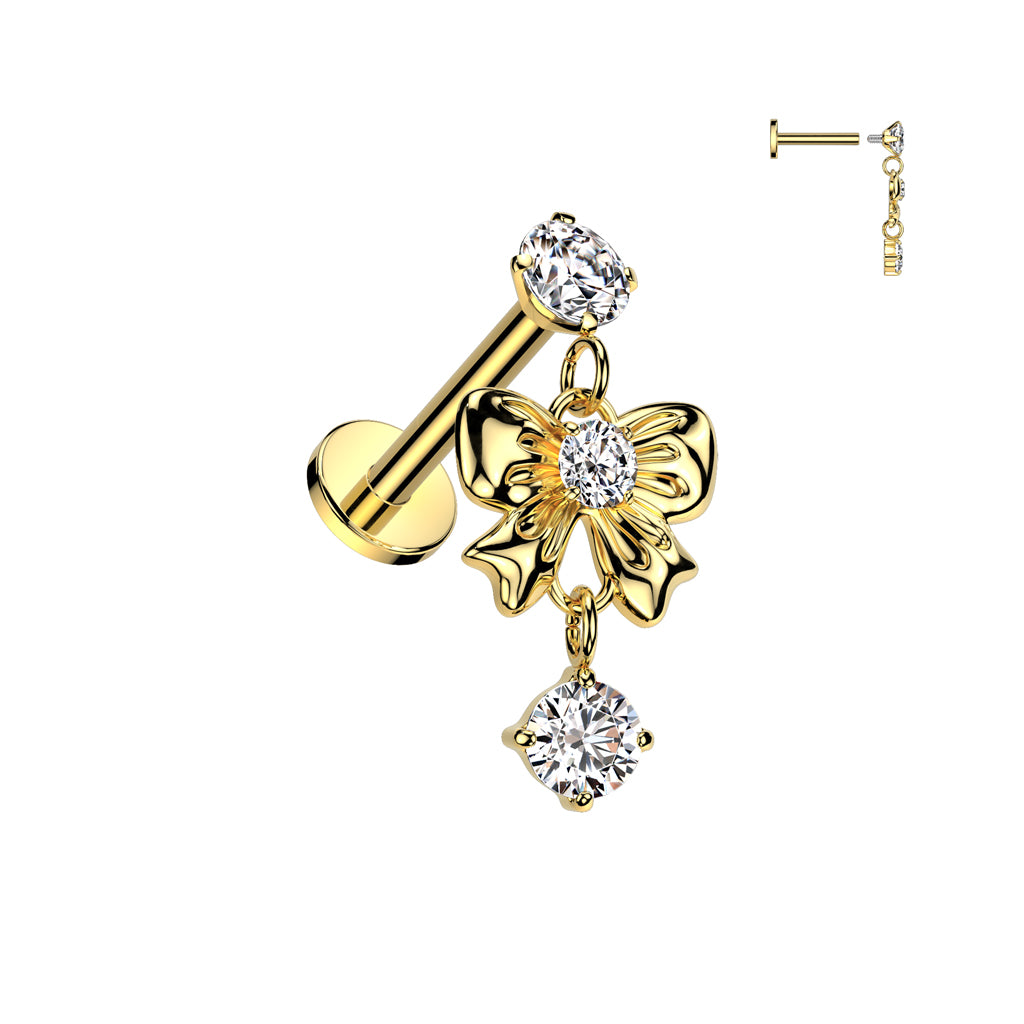 PREMIUM Crystal Bow Dangle Flat Back 16g
