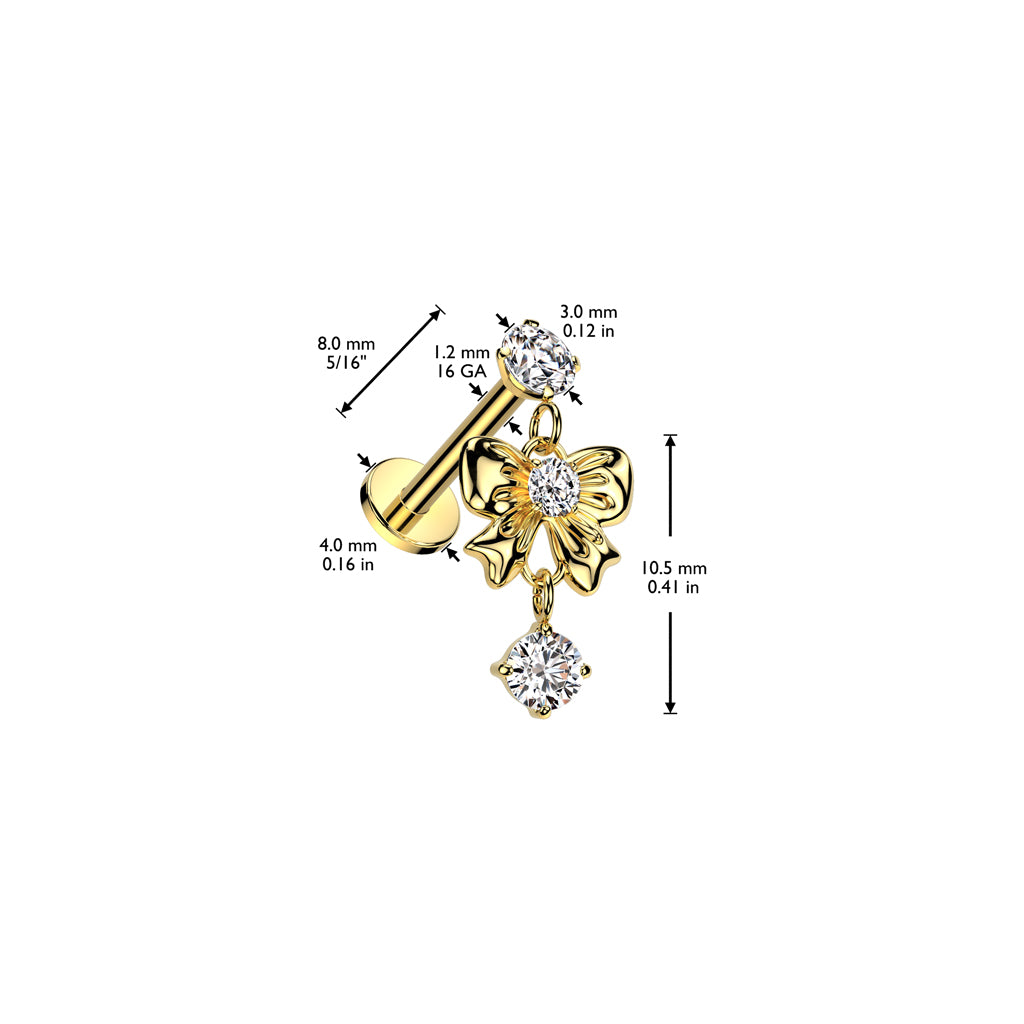 PREMIUM Crystal Bow Dangle Flat Back 16g