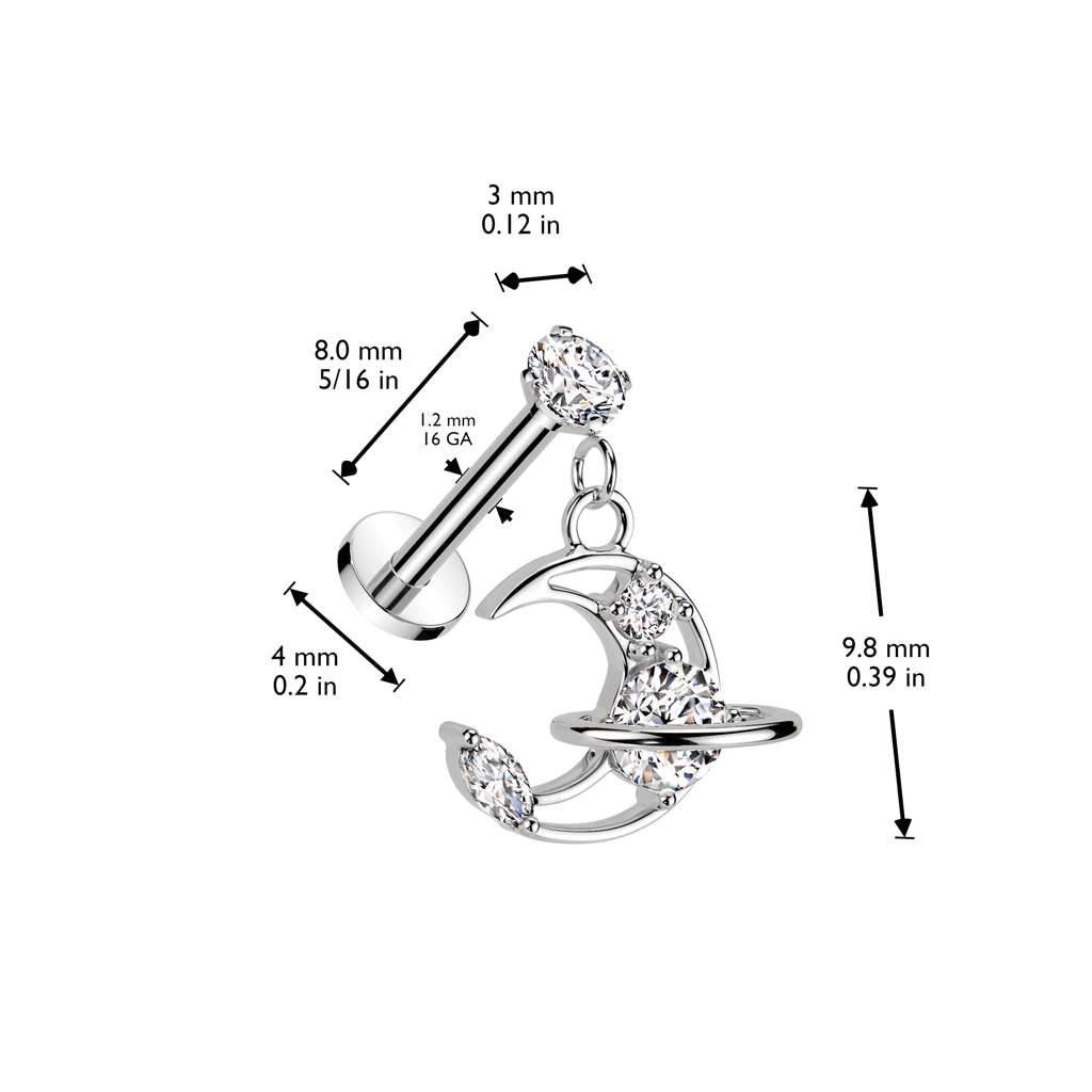Claw-Set Crystal Moon Dangle Flat Back 16g