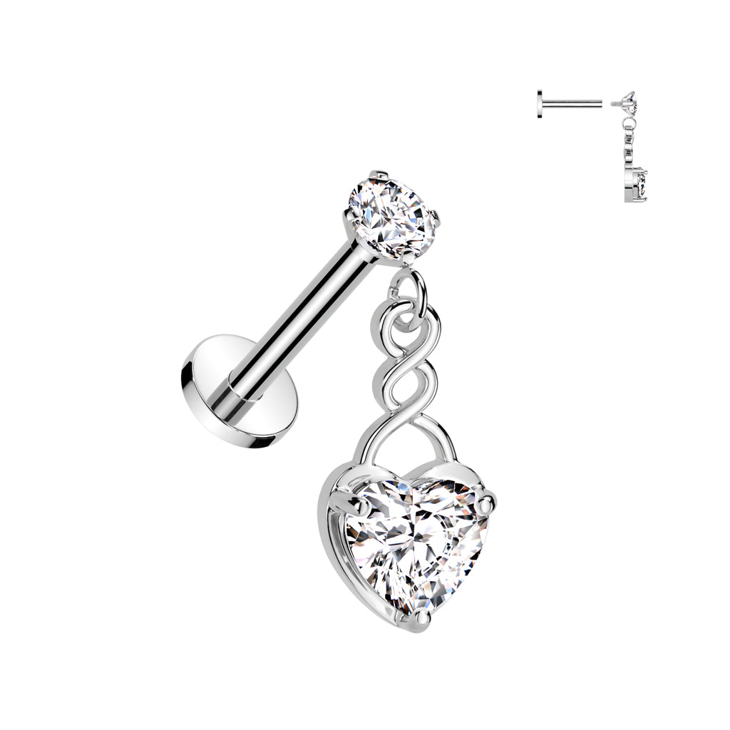 Claw-Set Crystal Heart Dangle Flat Back 16g