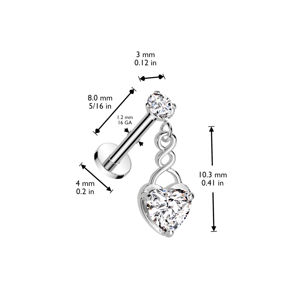 Claw-Set Crystal Heart Dangle Flat Back 16g