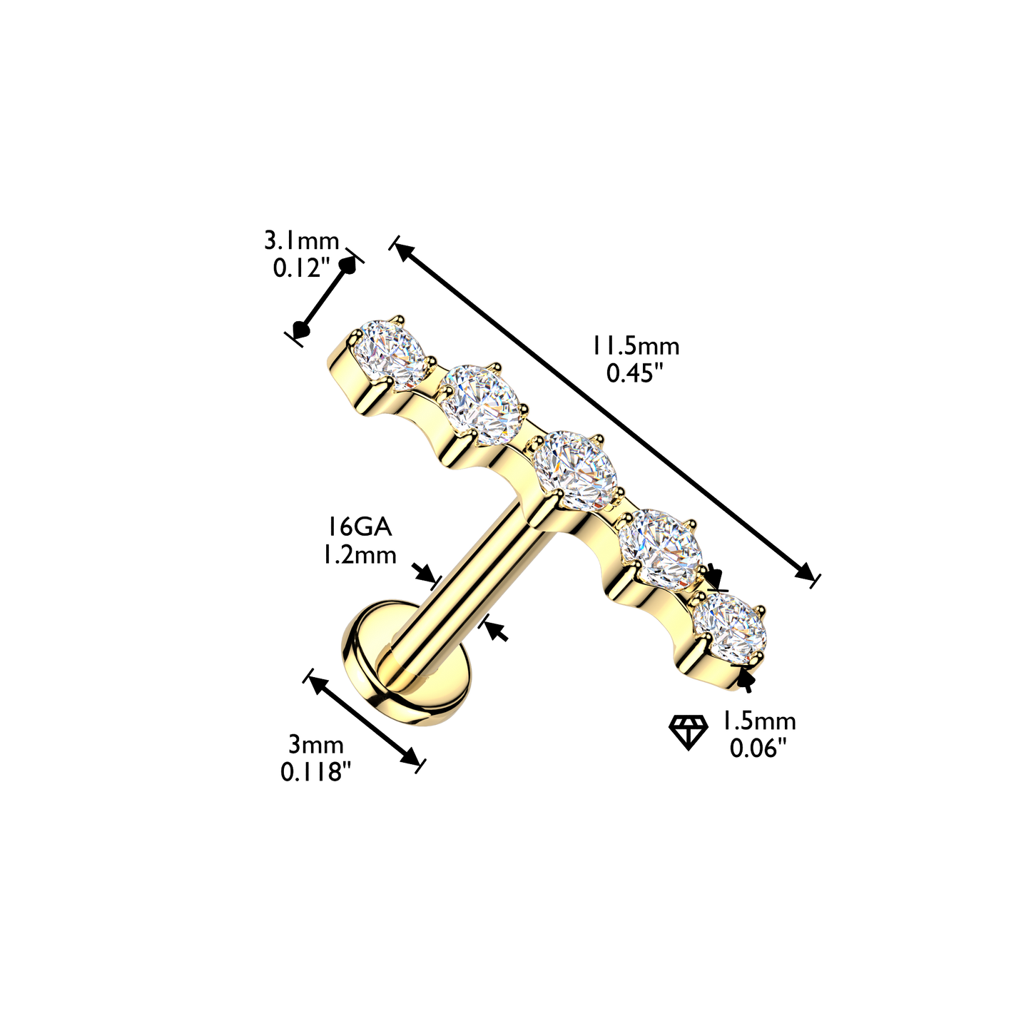 Crystal 5-Gem Claw-Set Flat Back 16g