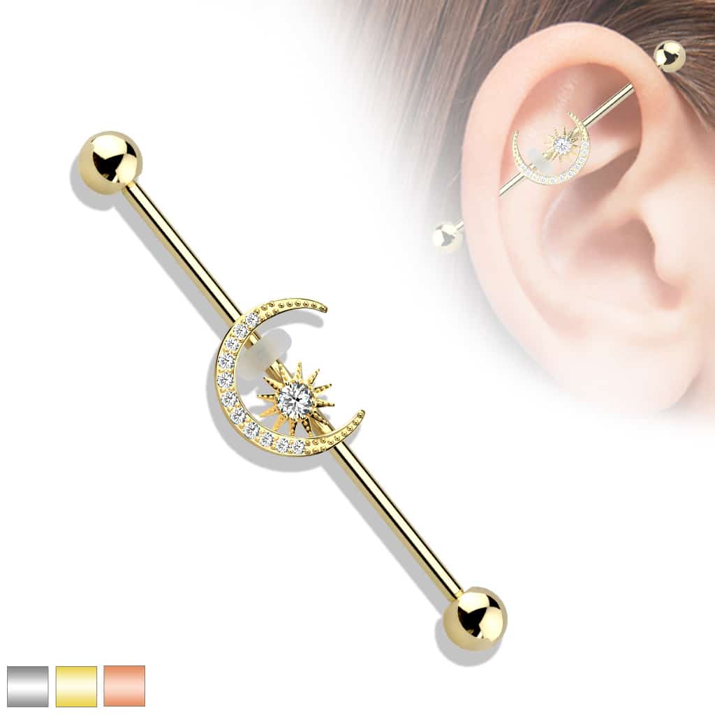 Moon + Star Industrial Barbell 14g