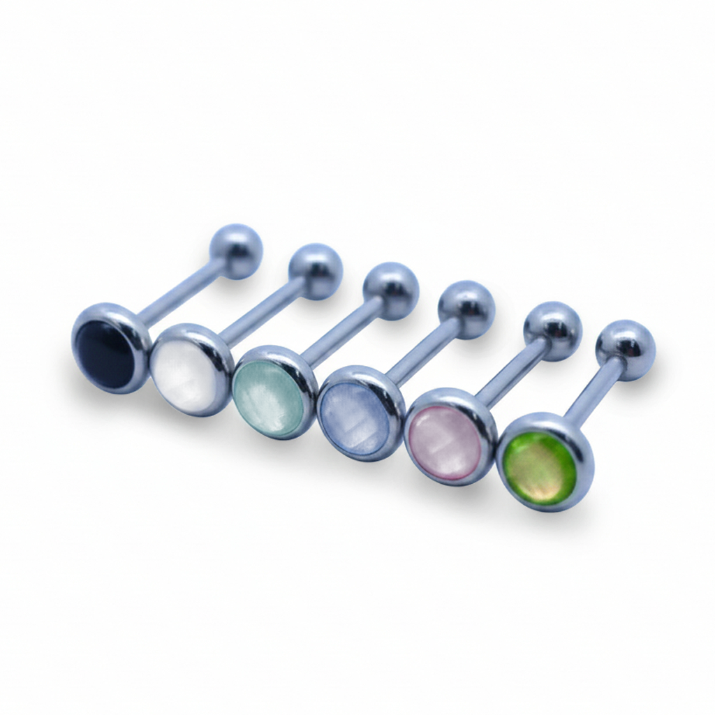 Premium Moonstone Bezel-set Tongue Barbell 14g