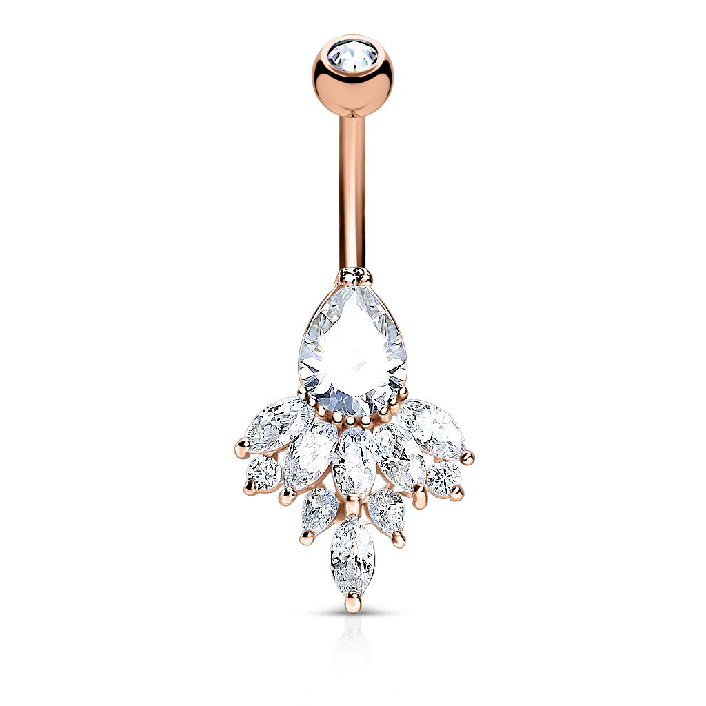 Claw-Set Pear & Marquise Fan Cluster Belly Ring 14g