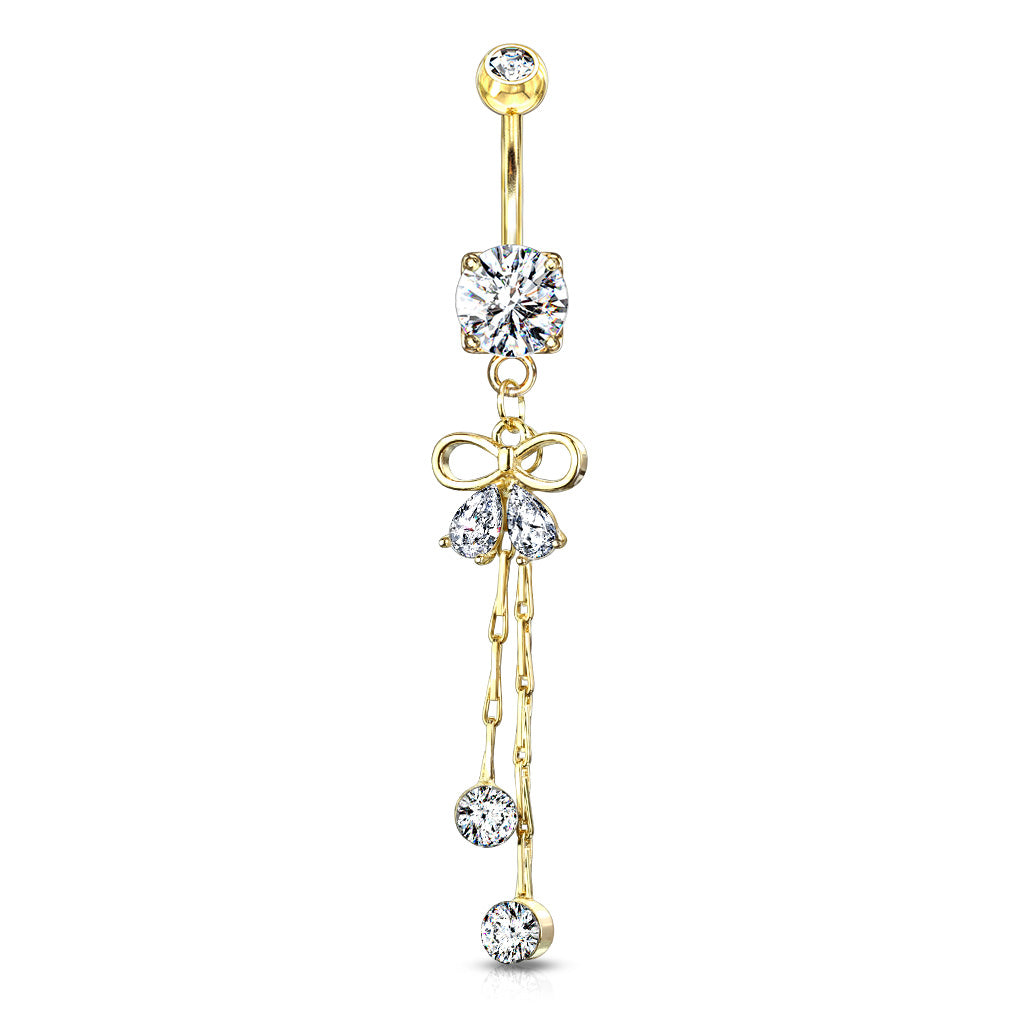 Claw-Set Crystal Bow Chain Navel Dangle 14g