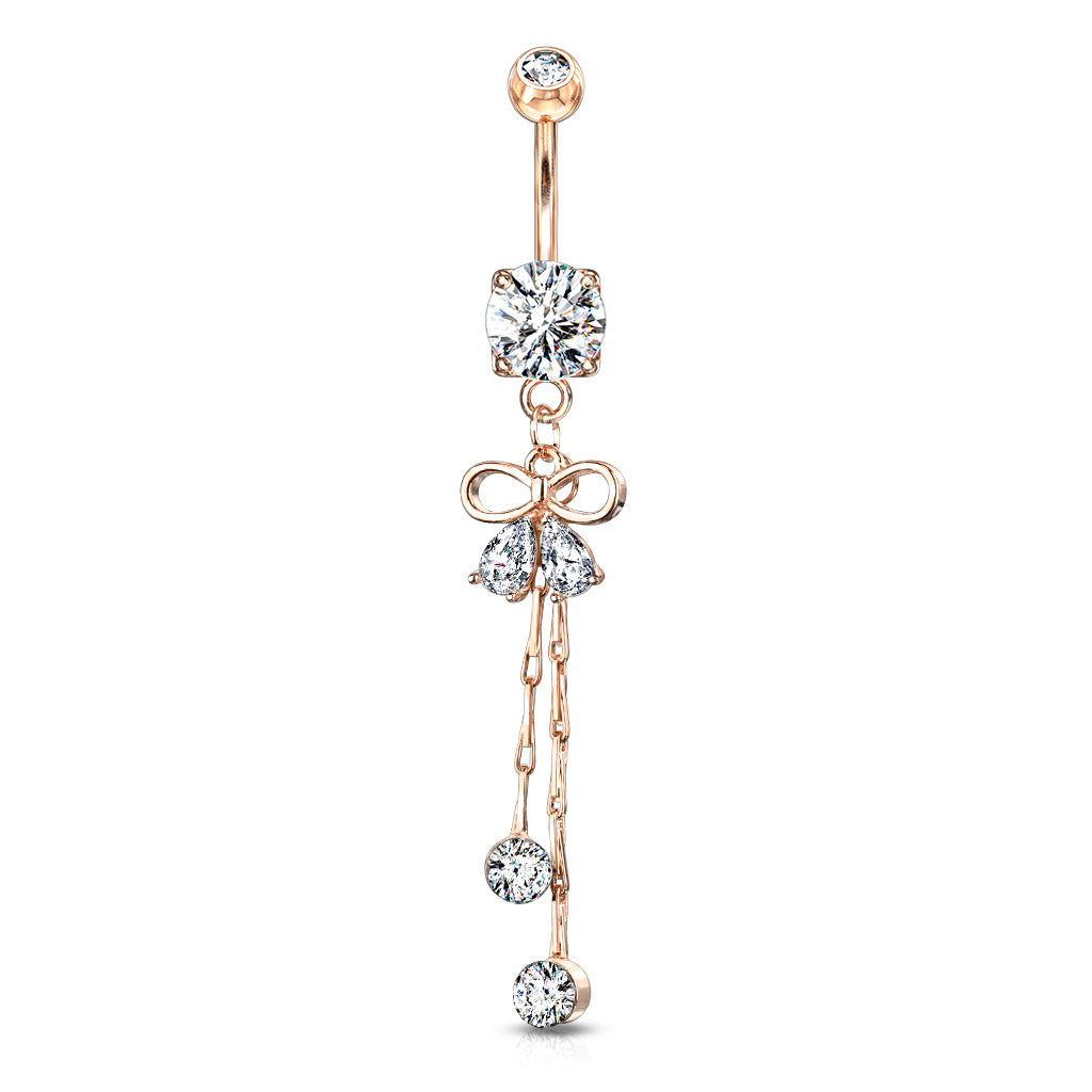 Claw-Set Crystal Bow Chain Navel Dangle 14g