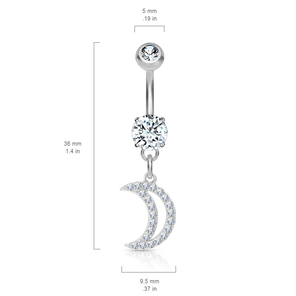 Pavé-Set Crystal Crescent Moon Belly Dangle 14g