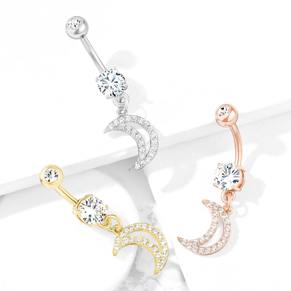 Crystal Crescent Moon Navel Dangle 14g