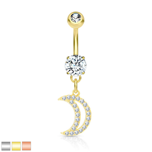 Premium Crystal Crescent Moon Navel Dangle 14g