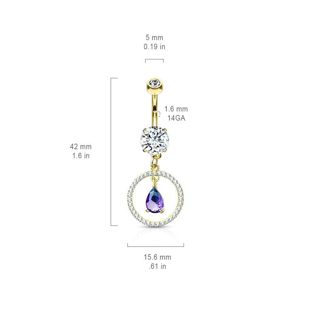 Pavé-Set Halo Circle & Teardrop Crystal Belly Dangle 14g