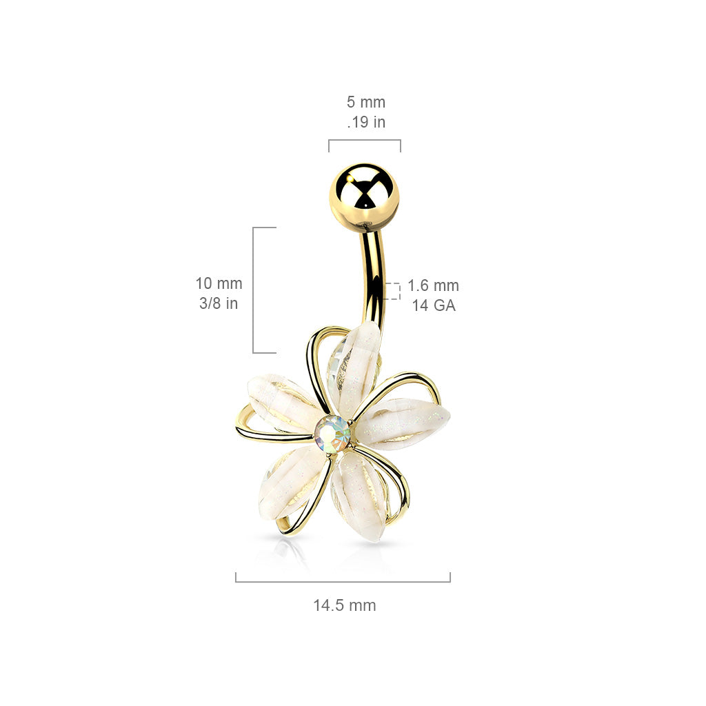 White Sparkle Orchid Navel Barbell 14g