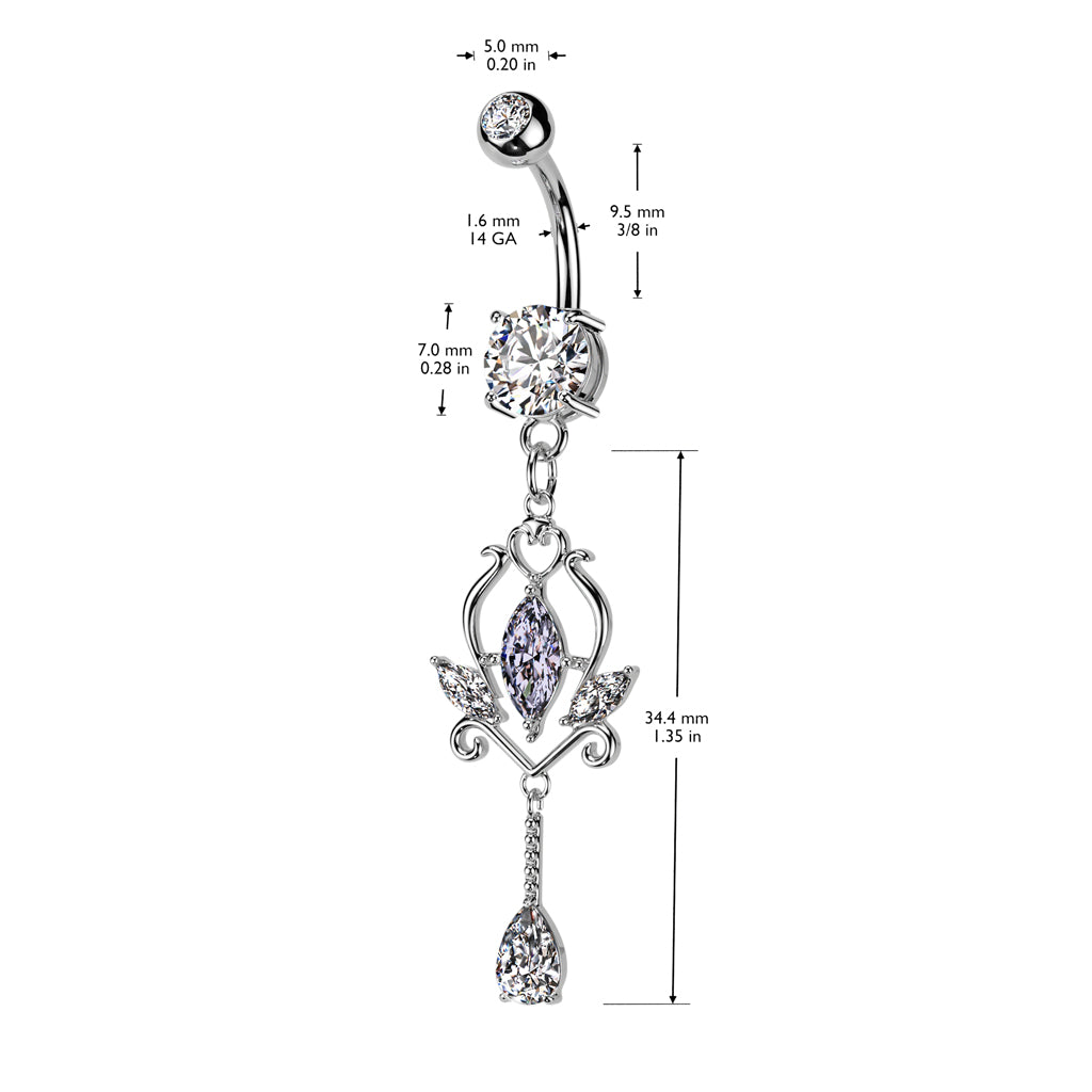 PREMIUM Crystal Marquise Dangle Navel 14g