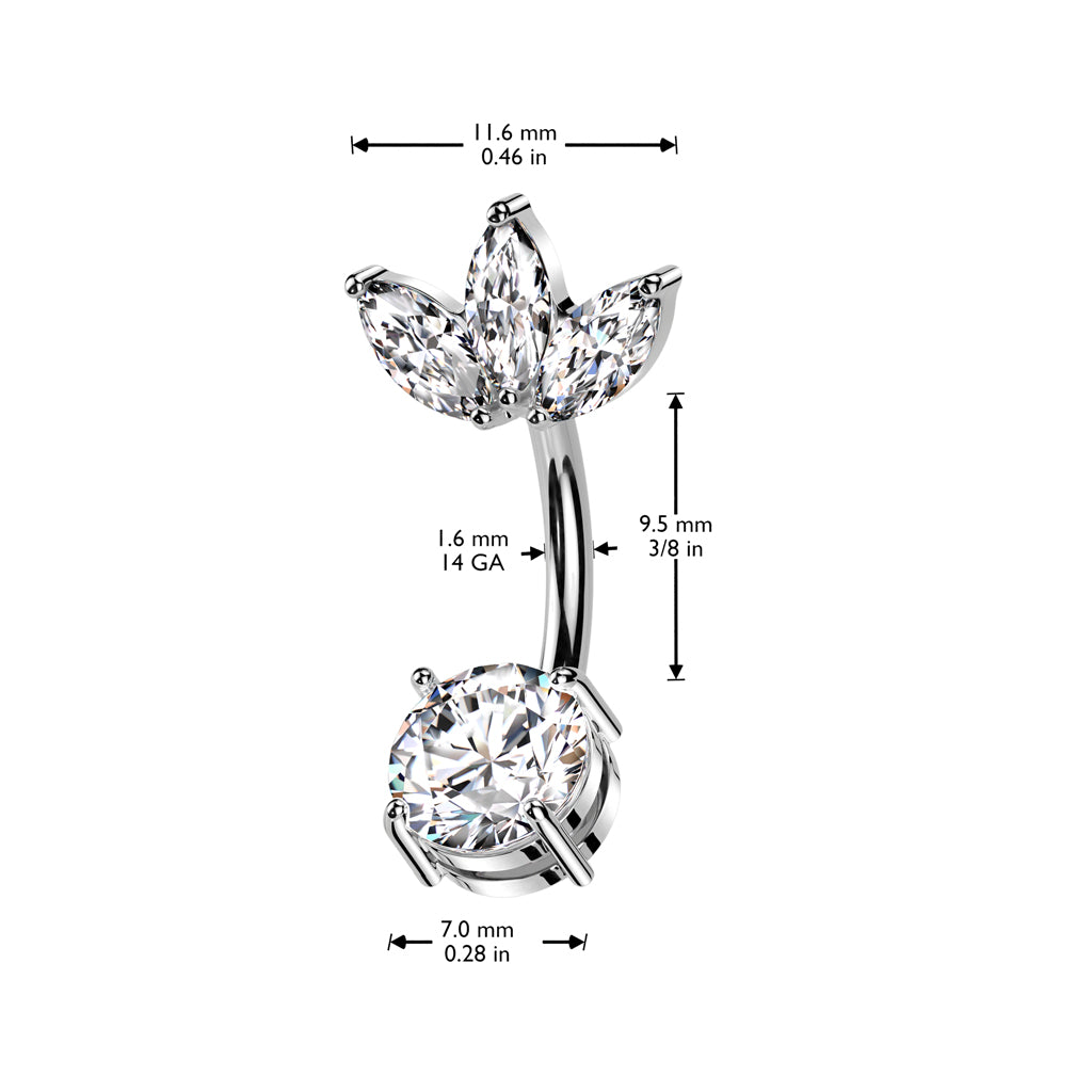 Claw-Set Marquise Leaf Top Crystal Belly Ring 14g
