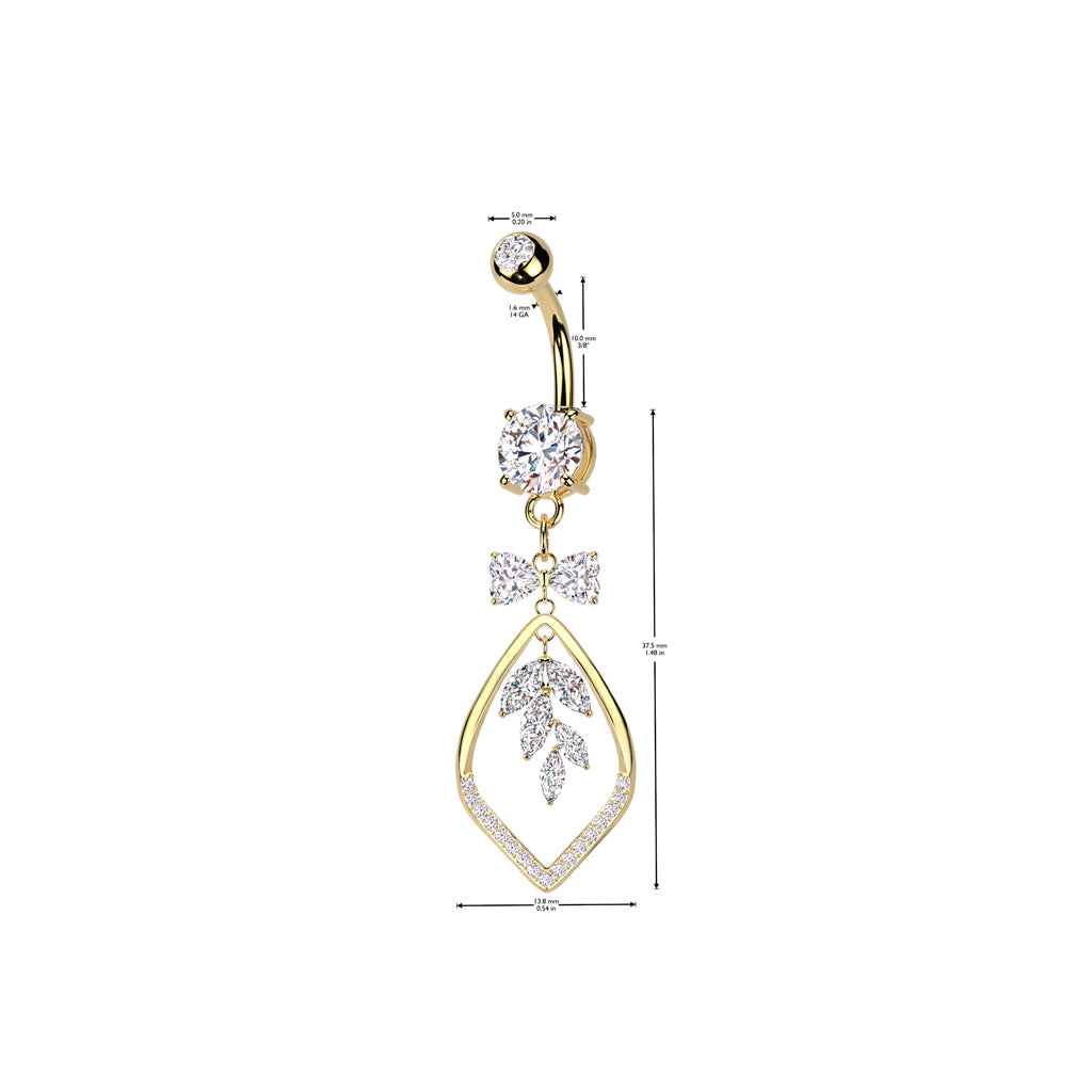 Bow + Sprig Teardrop Frame Belly Dangle 14g