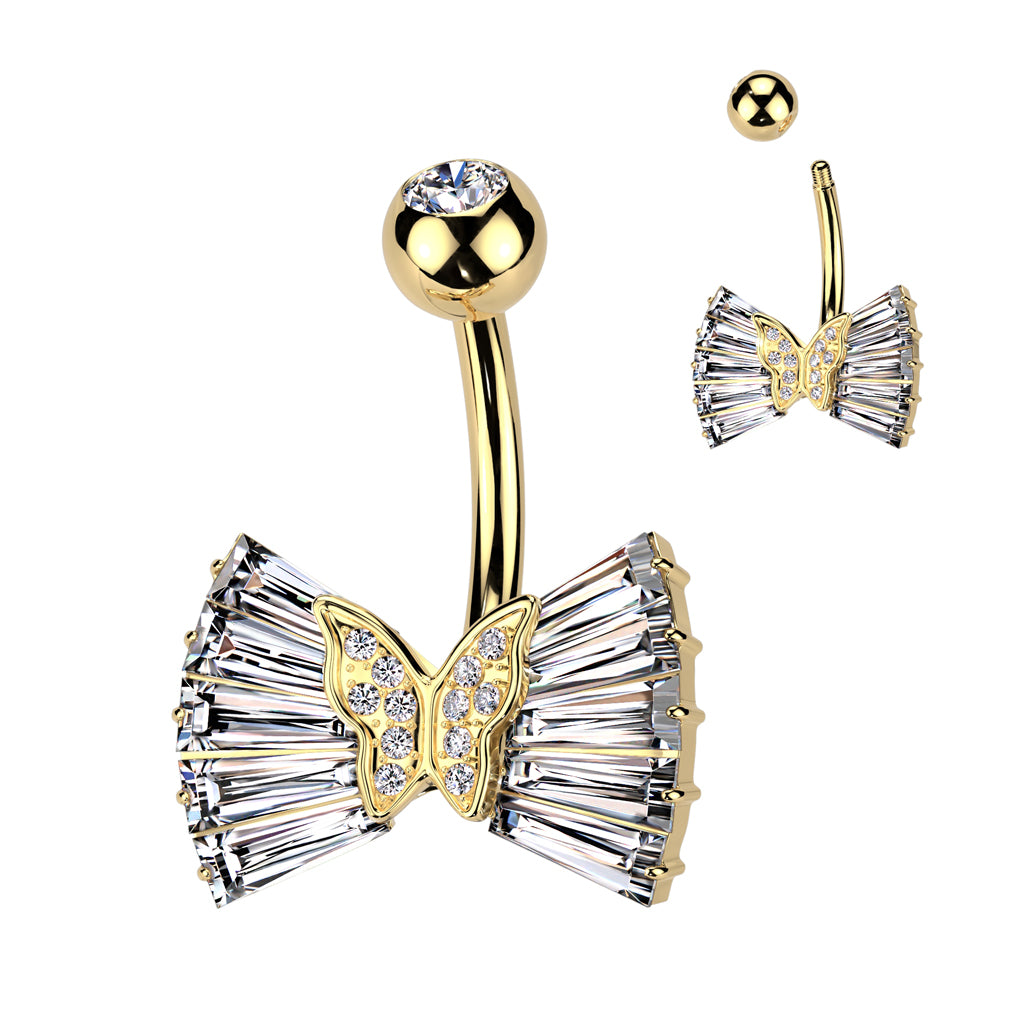 Butterfly Flare Crystal Navel Barbell 14g