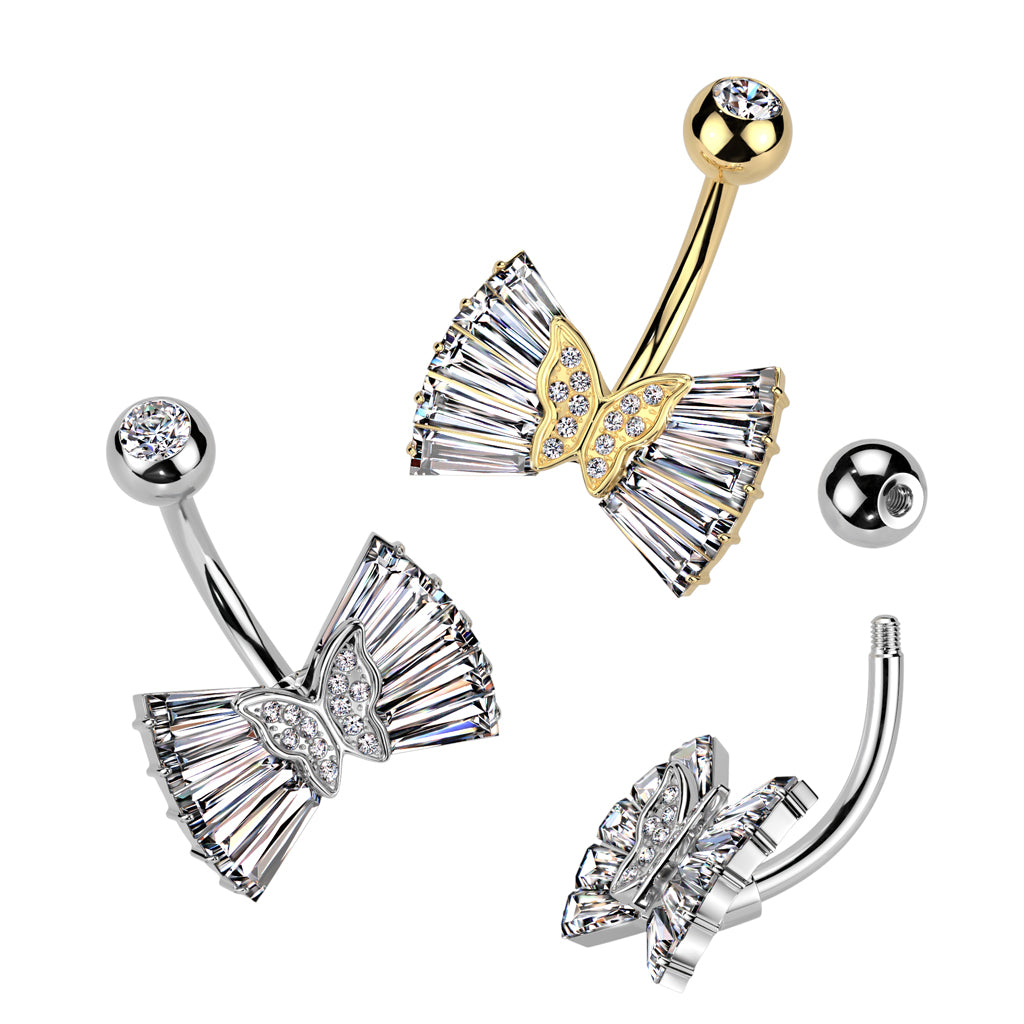 Butterfly Flare Crystal Navel Barbell 14g