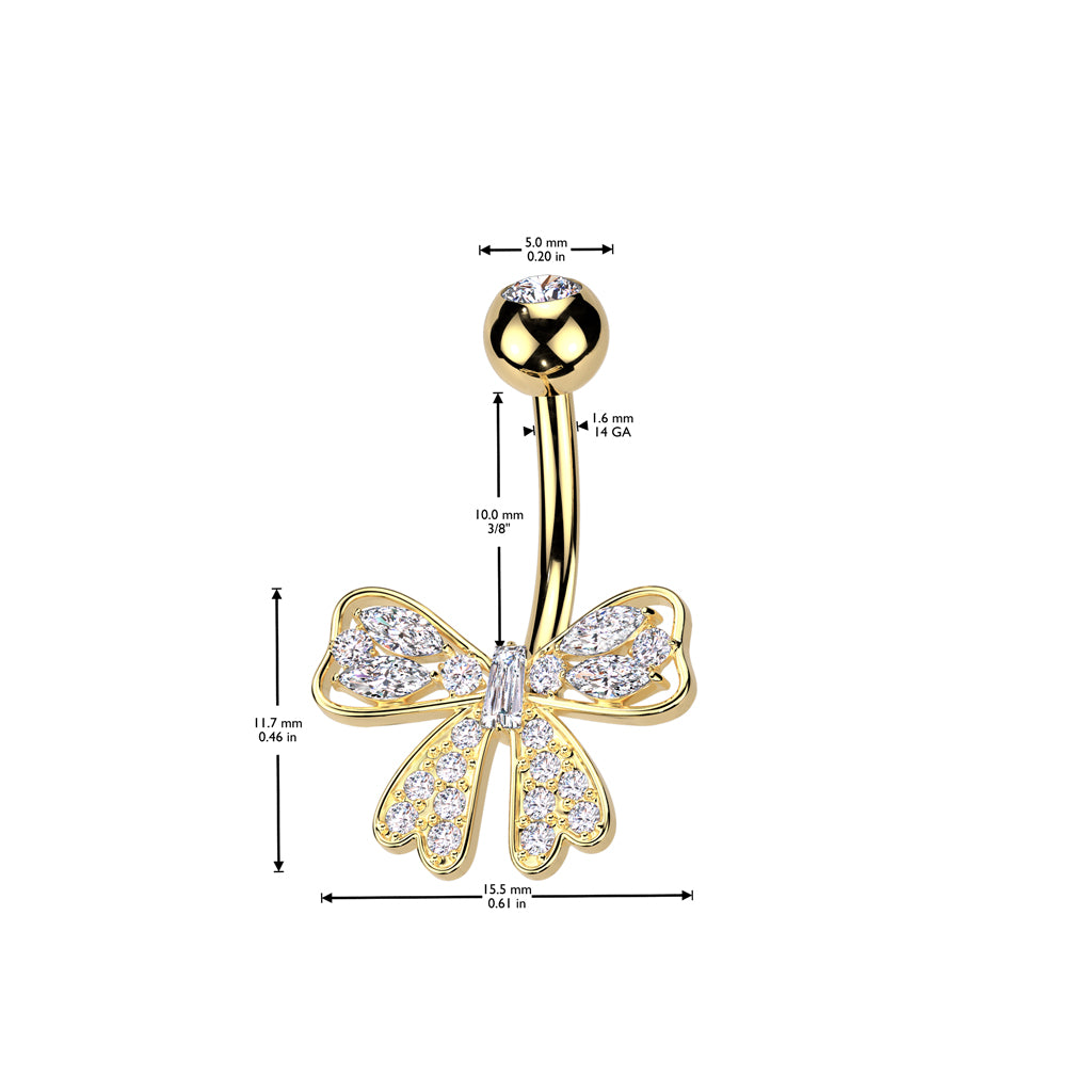 Baguette Knot + Bow Crystal Belly Ring 14g