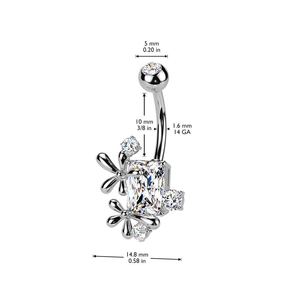 Radiant-Cut Crystal + Dragonfly Belly Ring 14g