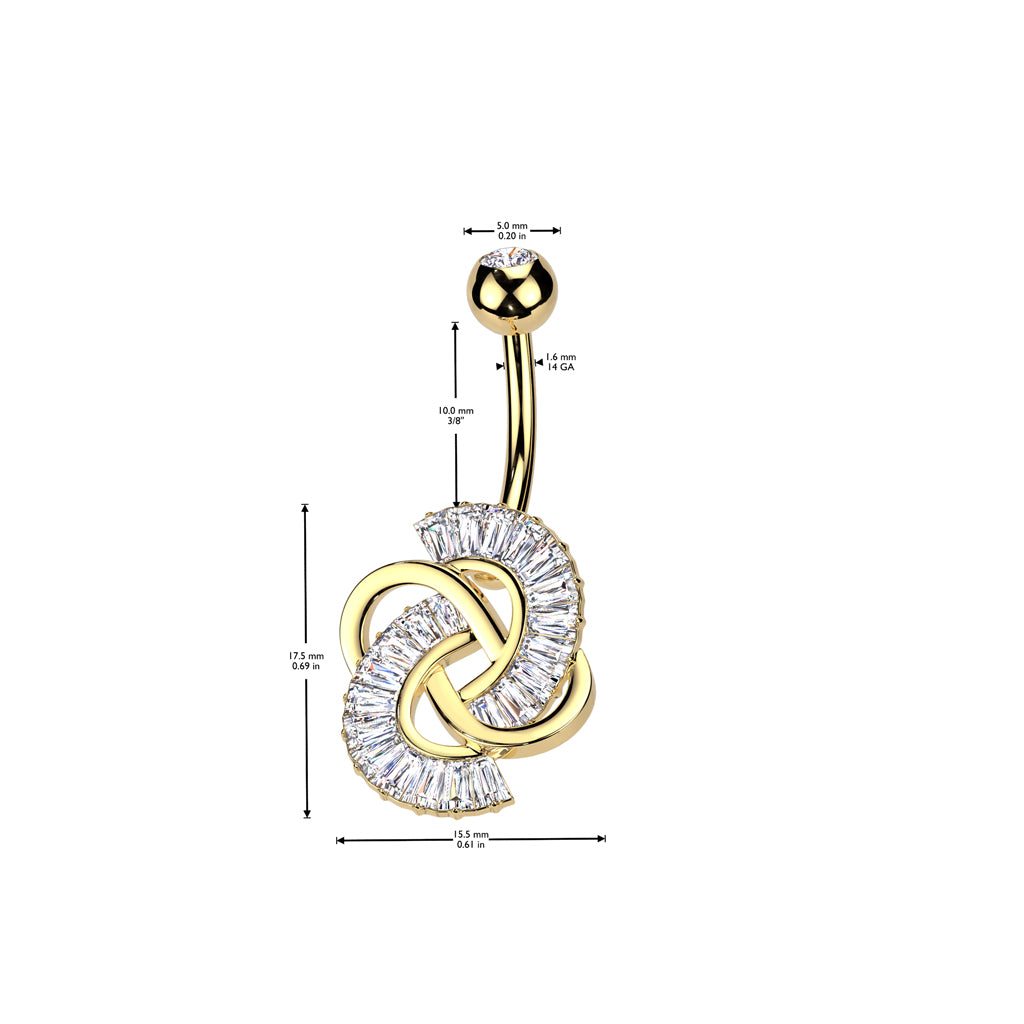 Baguette Swirl Knot Crystal Belly Ring 14g