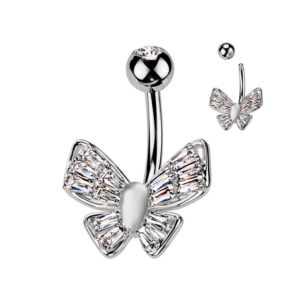 Square Wing Butterfly Crystal Navel Barbell 14g
