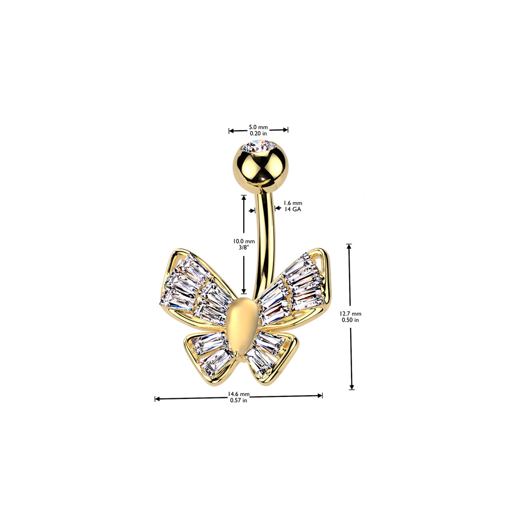Square Wing Butterfly Crystal Navel Barbell 14g