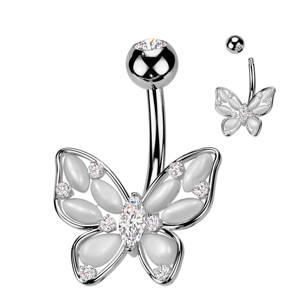 PREMIUM Pebbled Crystal Butterfly Navel Dangle 14g