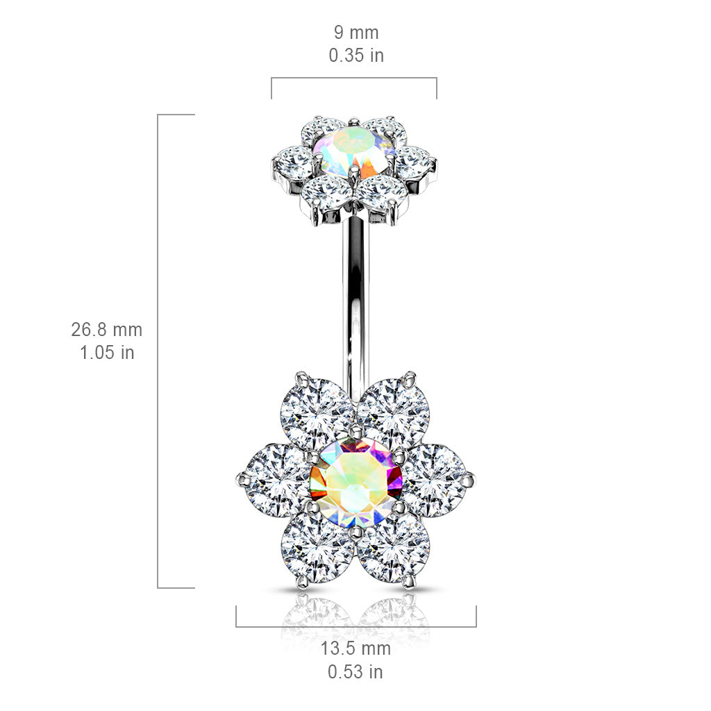 Double Crystal Flower Belly Ring 14g