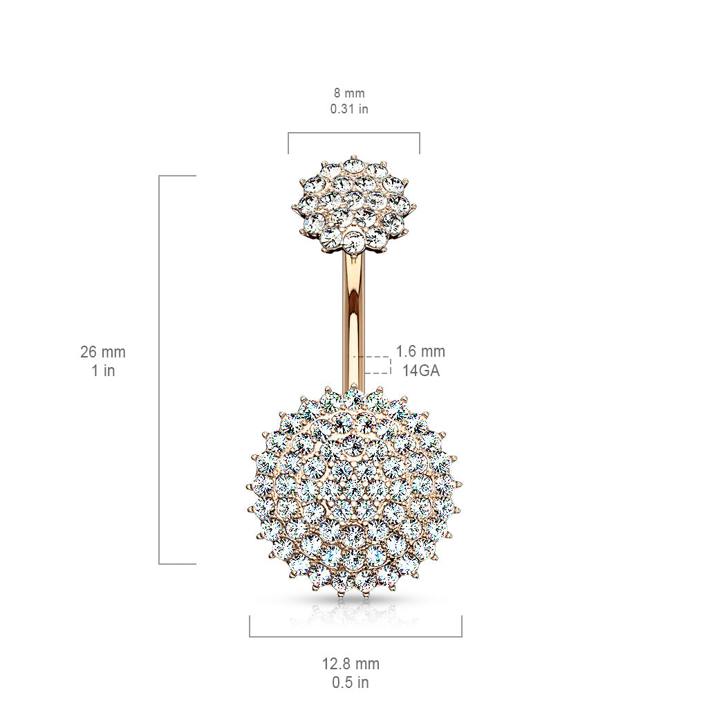 Double Crystal Starburst Cluster Belly Ring 14g