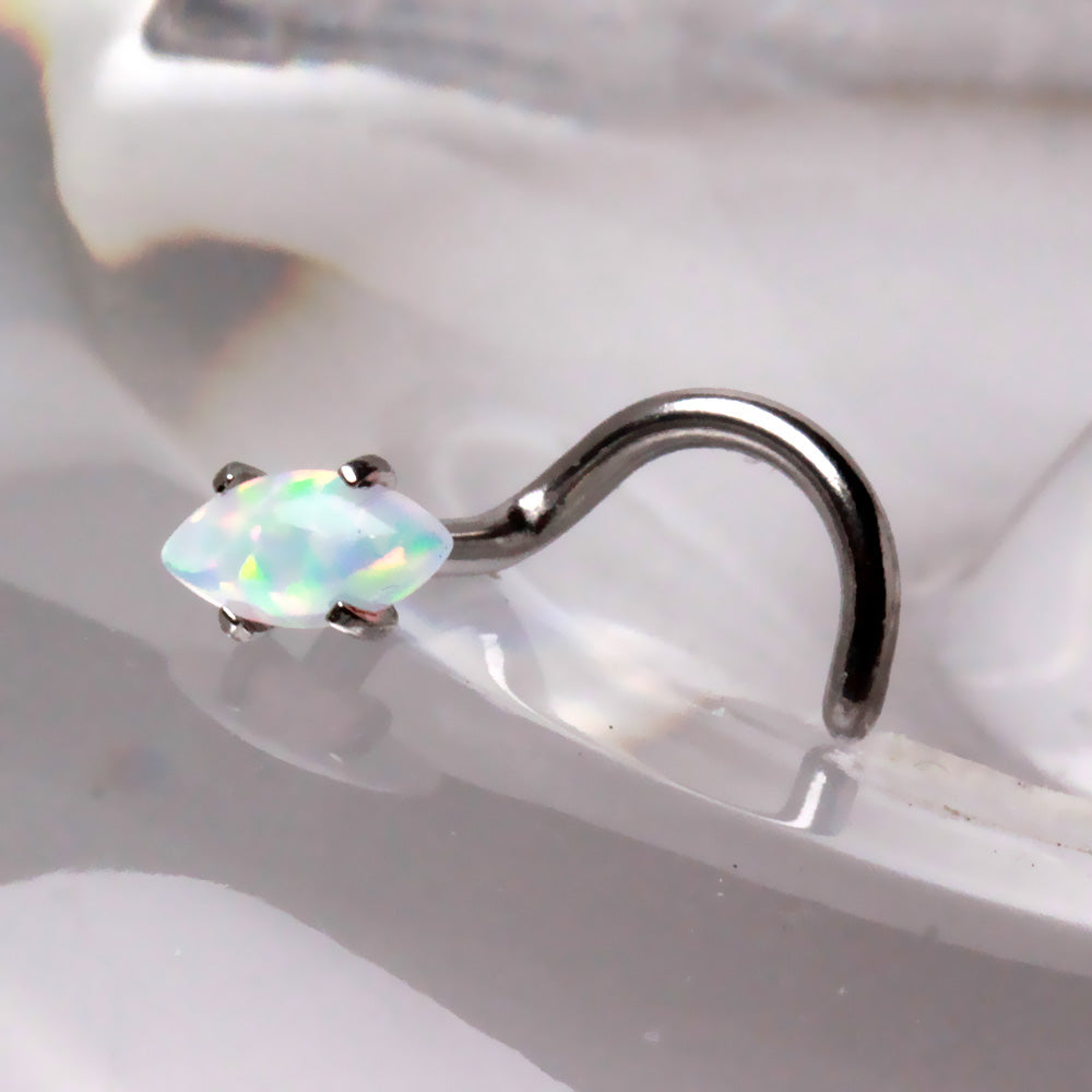 Premium Surgical Steel Claw-Set Opal Marquise Nose Screw 18g