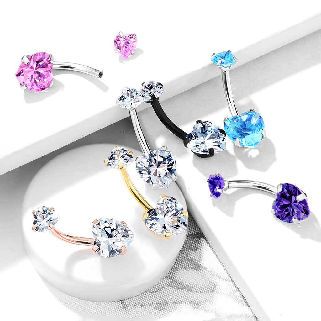 Premium Heart Crystal Navel Barbell 14g