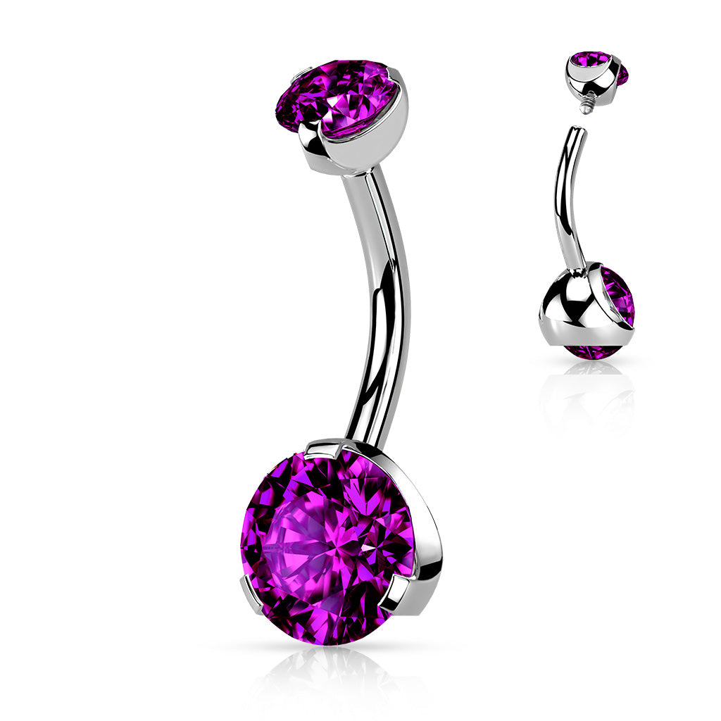 Rounded Claw-Set Crystal Navel Barbell 14g