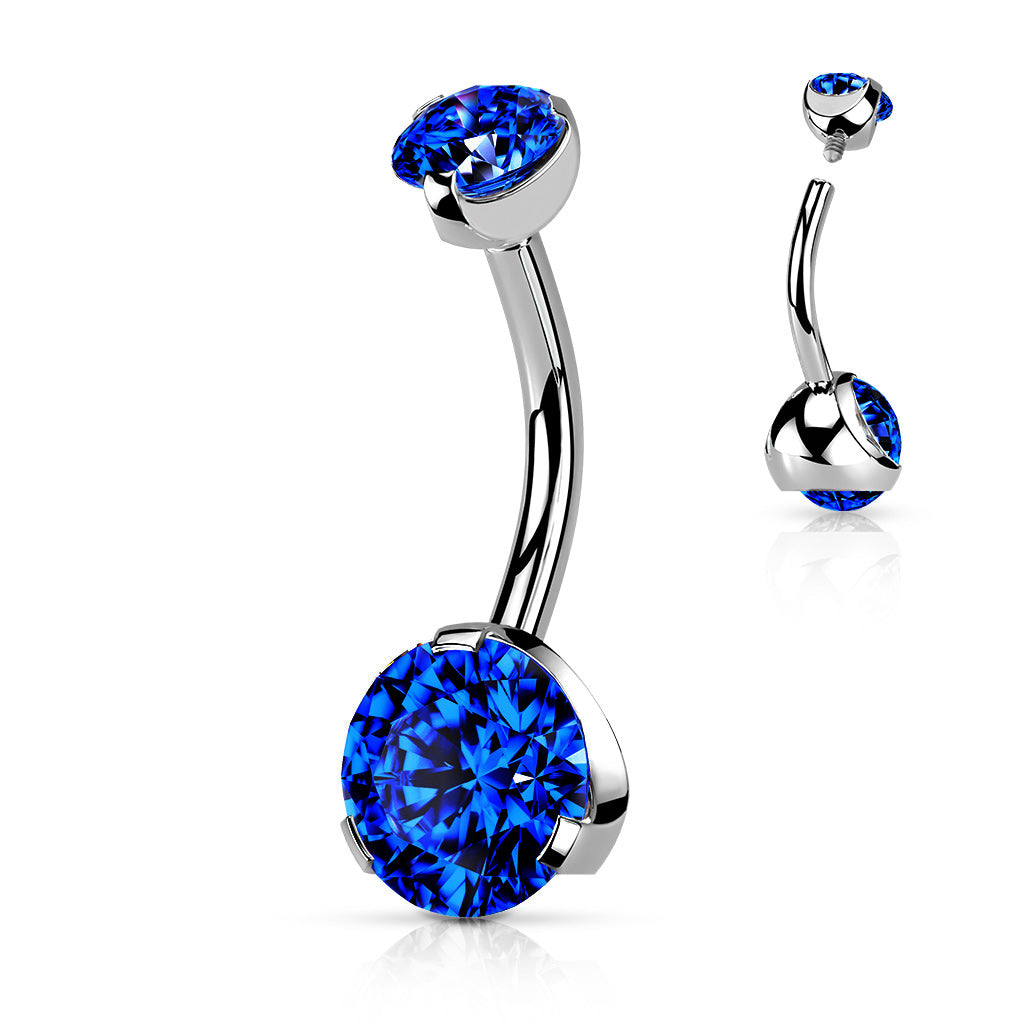 Rounded Claw-Set Crystal Navel Barbell 14g