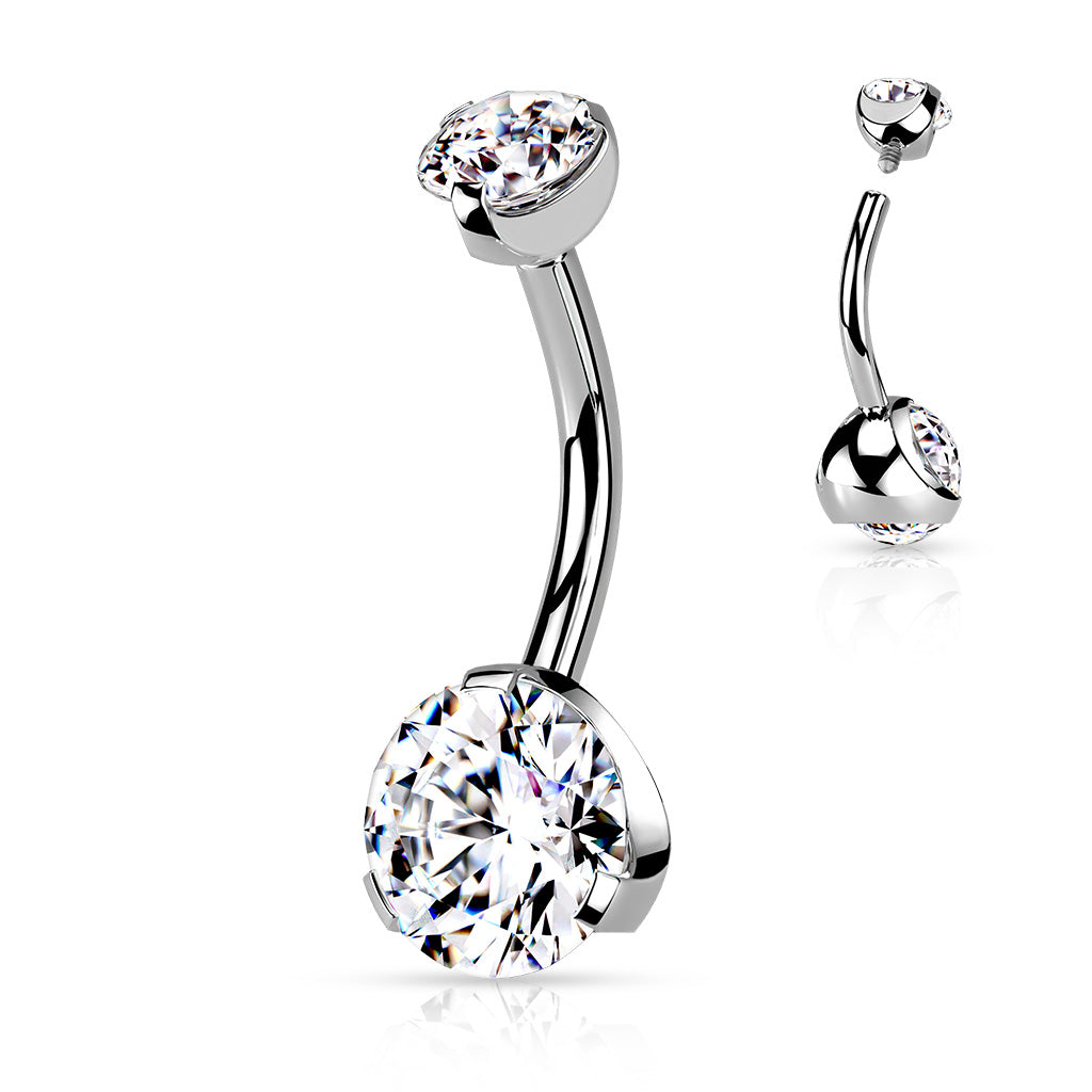 Rounded Claw-Set Crystal Navel Barbell 14g
