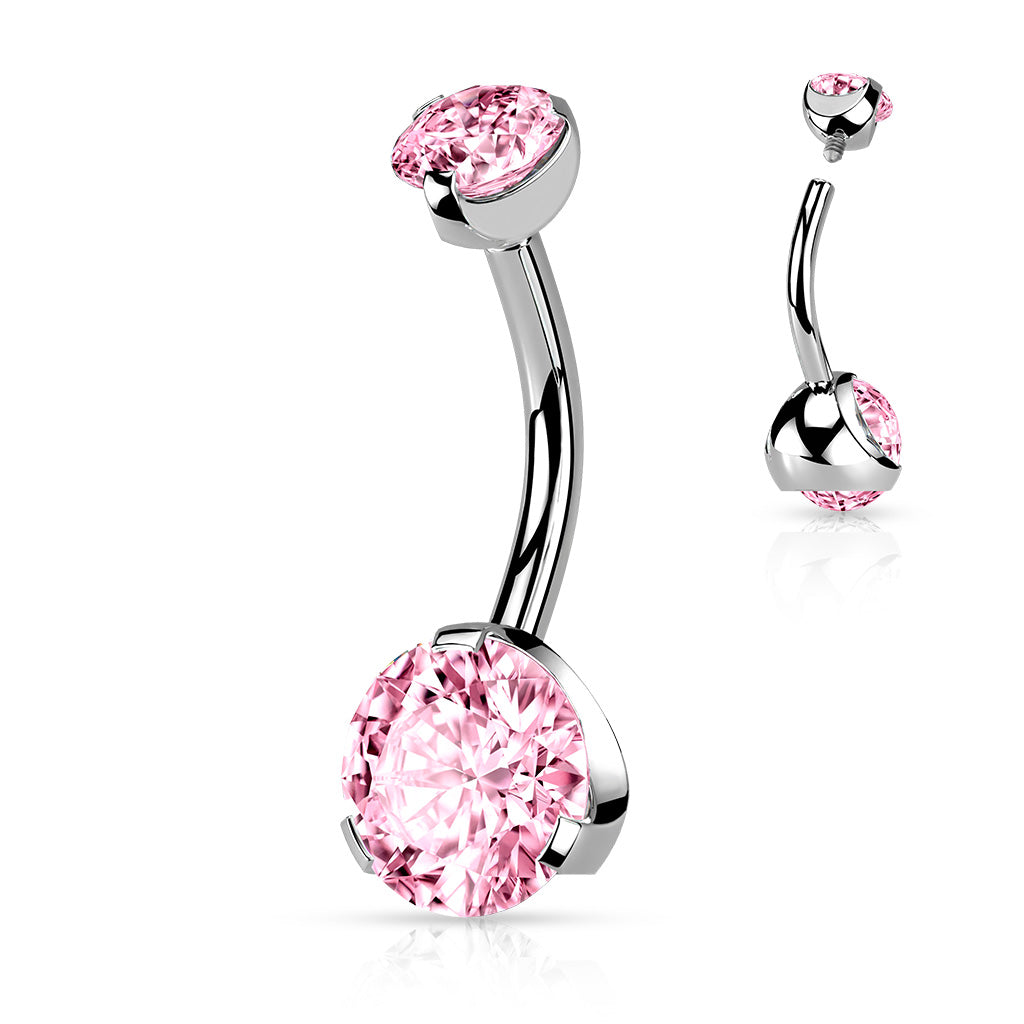 Rounded Claw-Set Crystal Navel Barbell 14g
