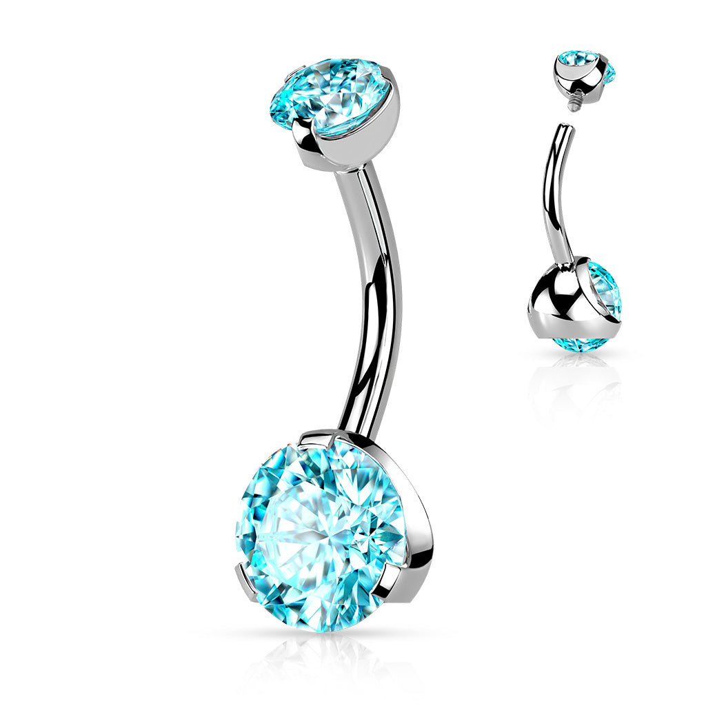 Rounded Claw-Set Crystal Navel Barbell 14g