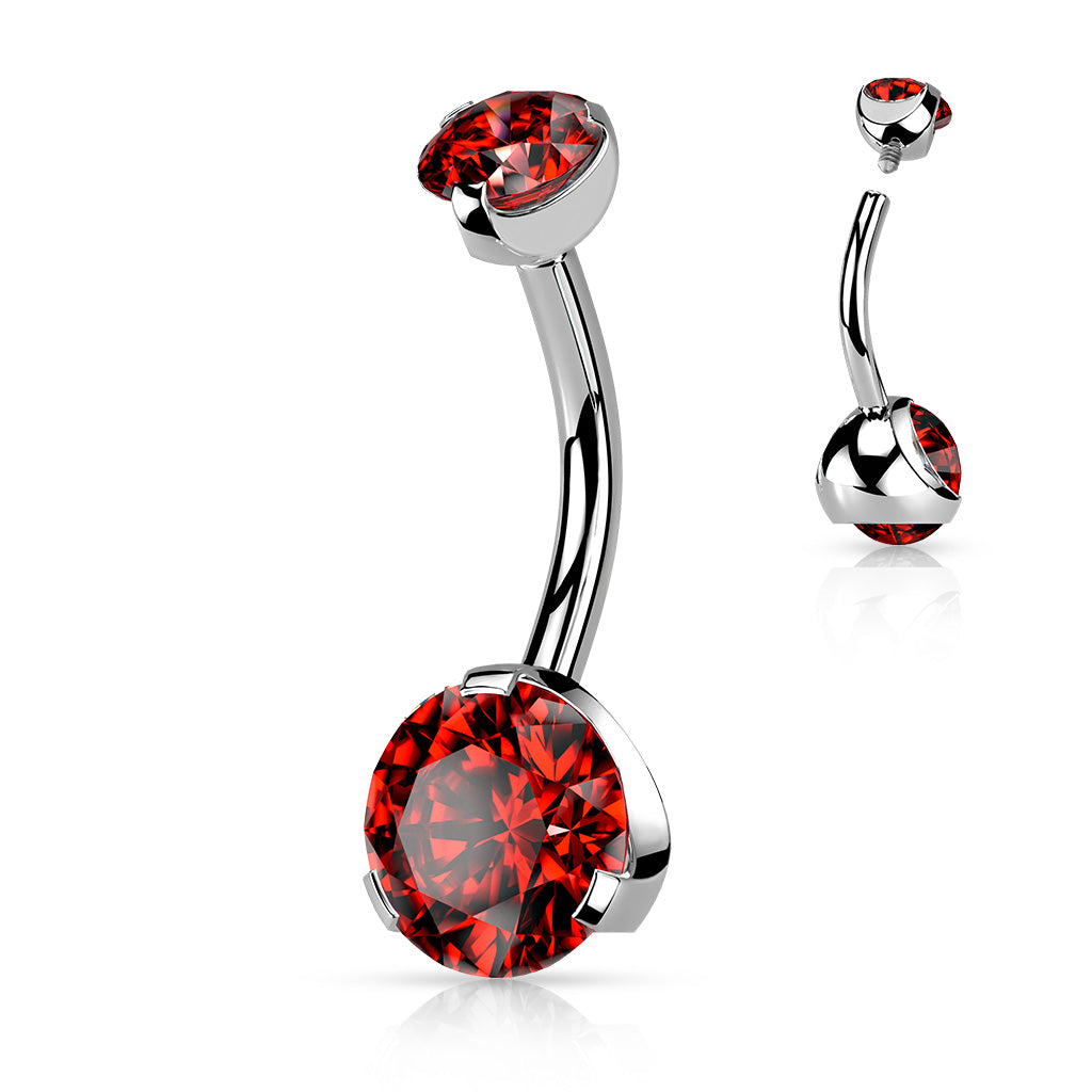 Rounded Claw-Set Crystal Navel Barbell 14g