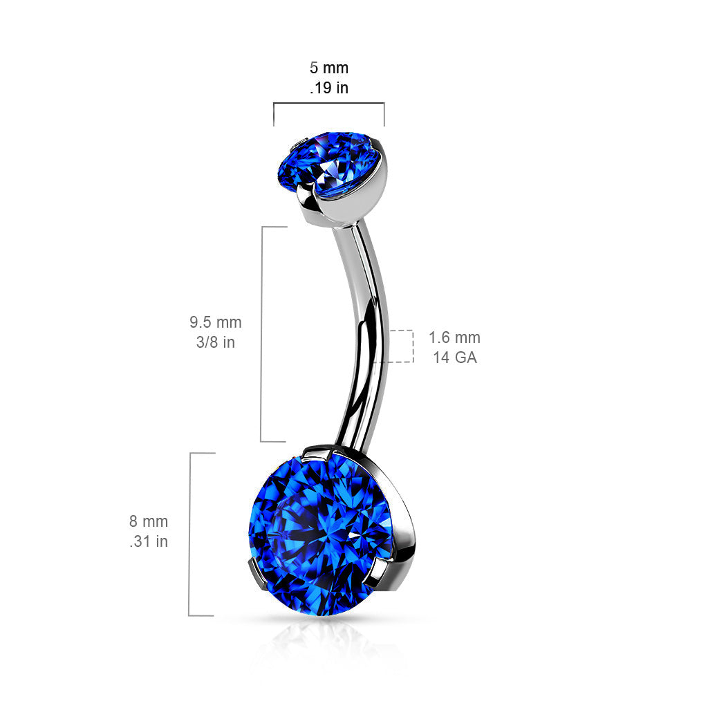 Premium Rounded Claw-Set Crystal Belly Ring 14g