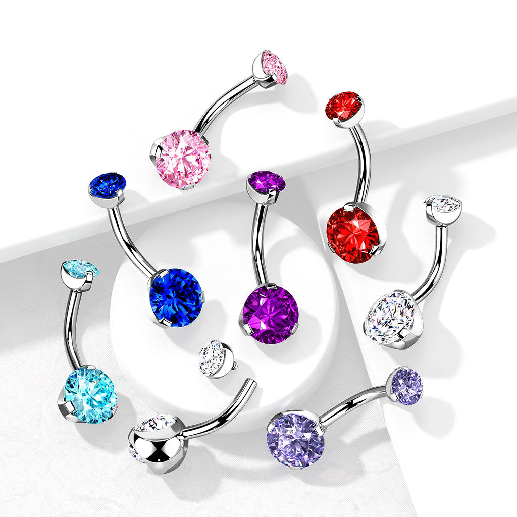 Rounded Claw-Set Crystal Navel Barbell 14g