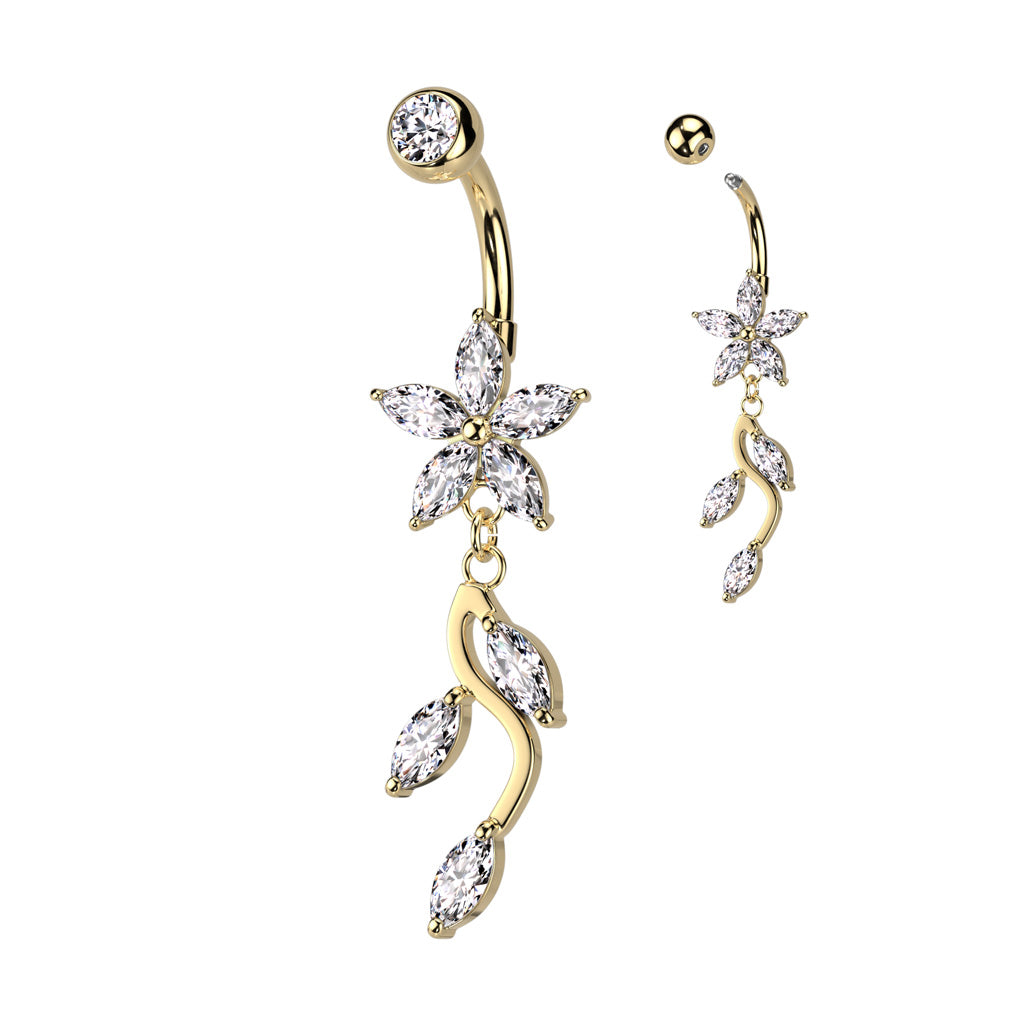 Trailing Floral Leaves Navel Dangle 14g