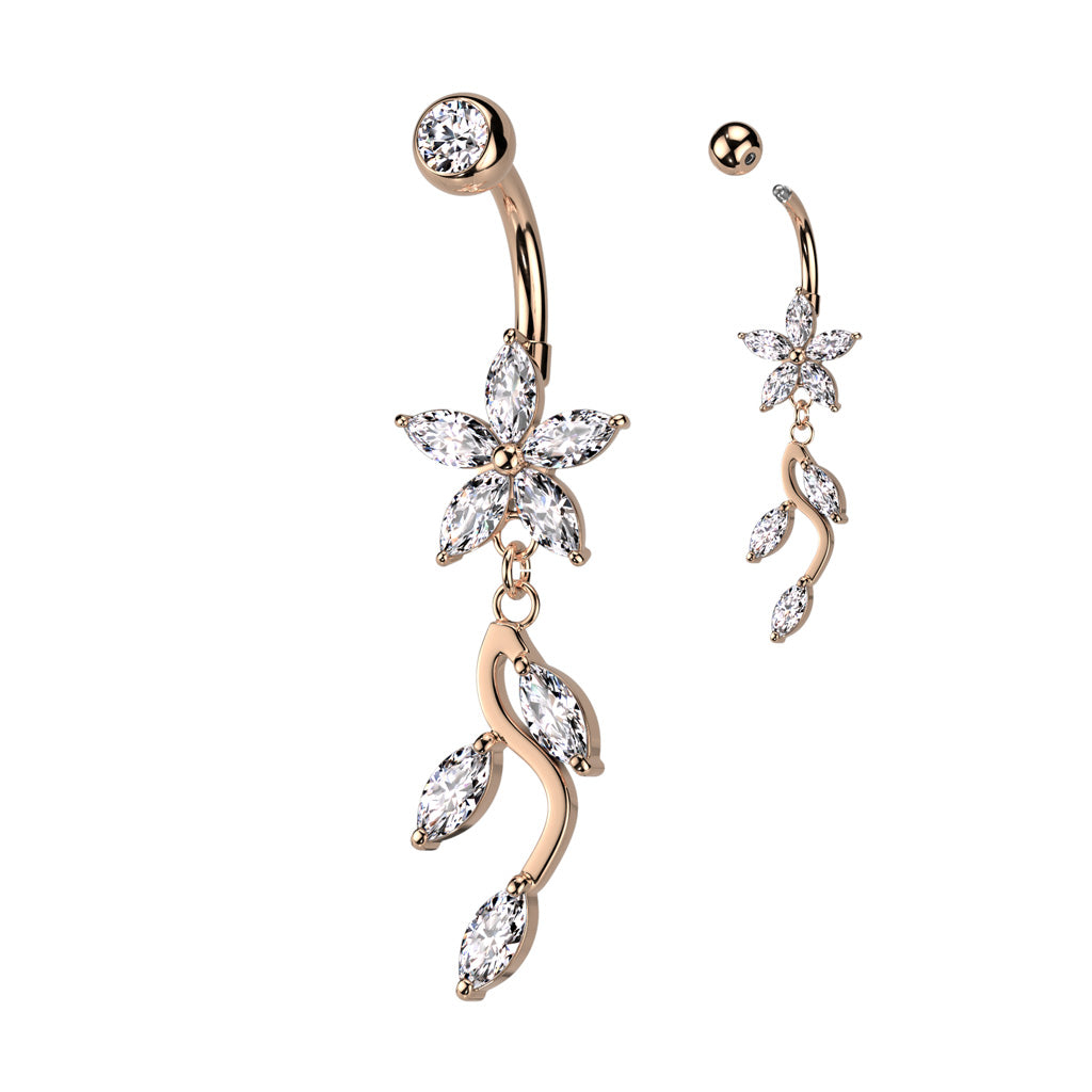 Trailing Floral Leaves Navel Dangle 14g