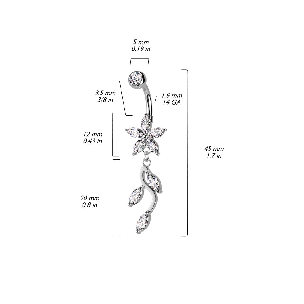 Trailing Floral Leaves Navel Dangle 14g