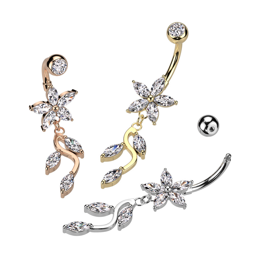 Trailing Floral Leaves Navel Dangle 14g