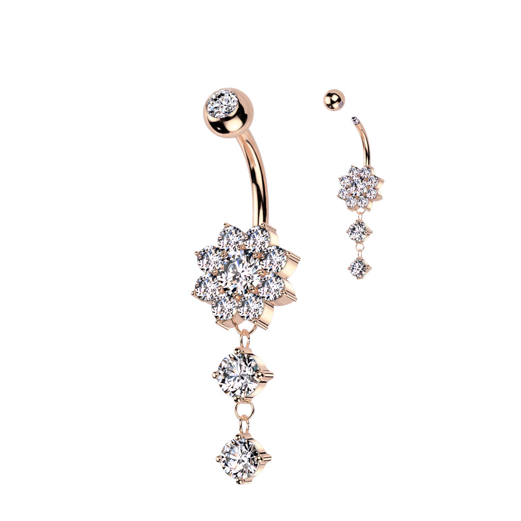 Claw-Set Crystal Flower Chain Navel Dangle 14g