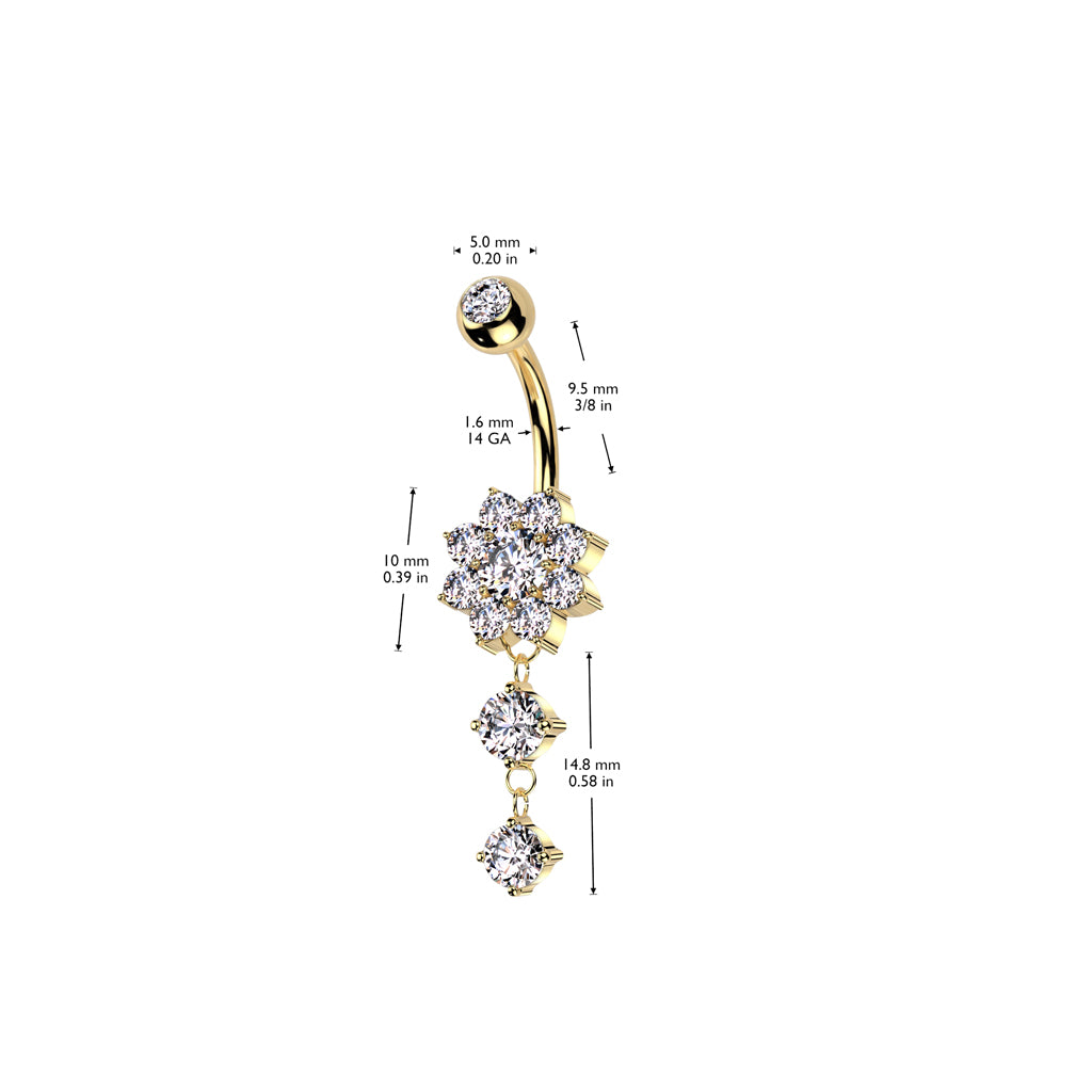 Blooming Crystal Flower Chain Navel Dangle 14g