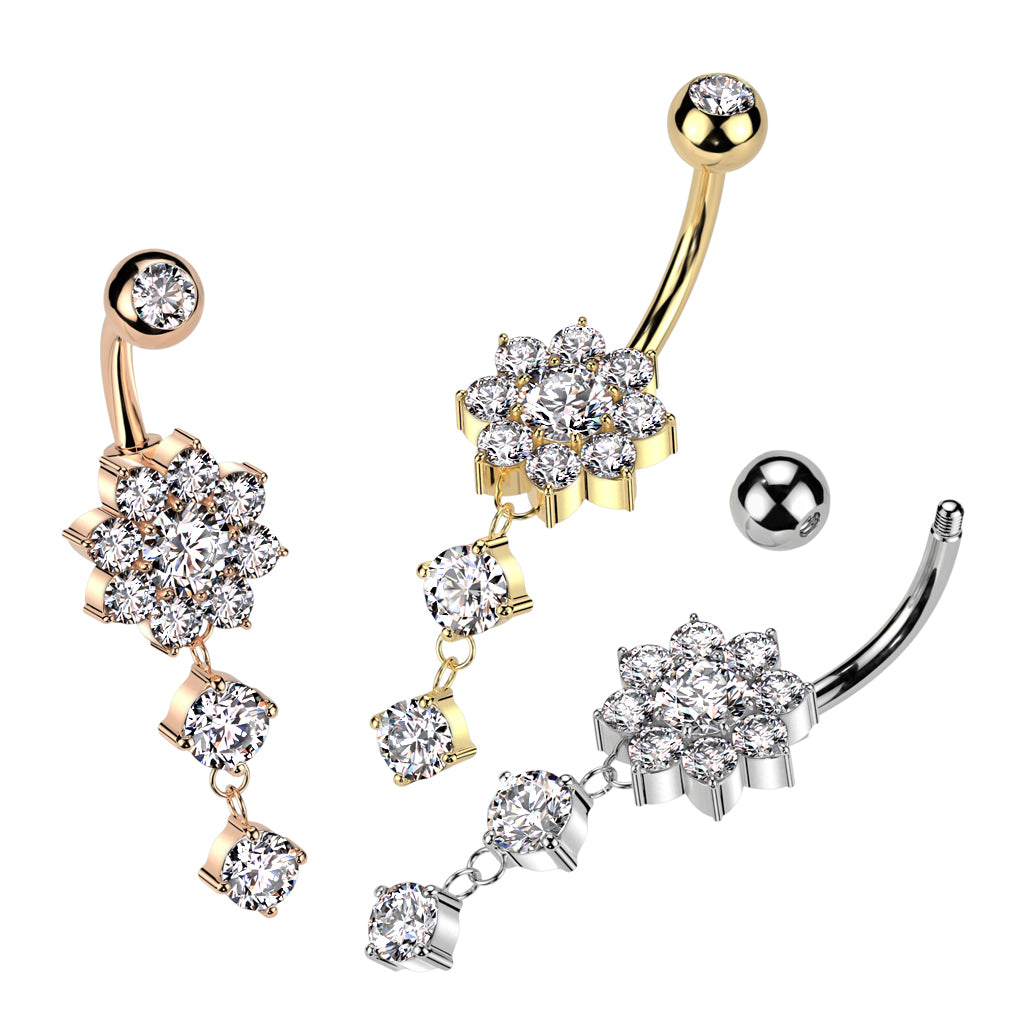 Blooming Crystal Flower Chain Navel Dangle 14g